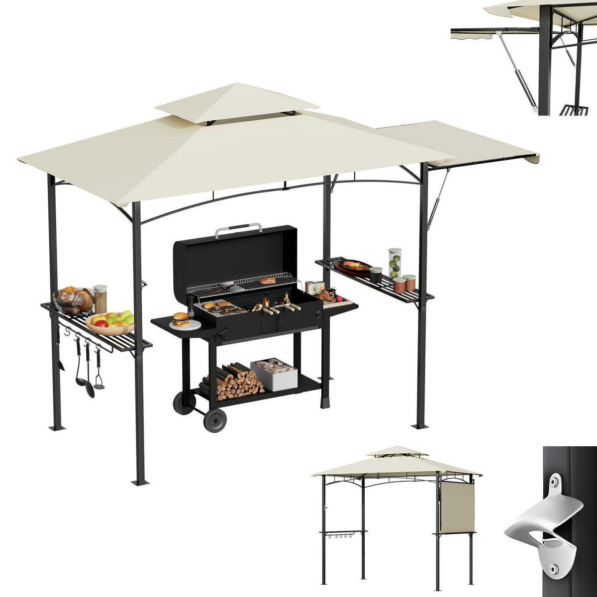 Grillpavillon mit Seitenmarkise & Doppeldach – Wetterfest & Komfortabel