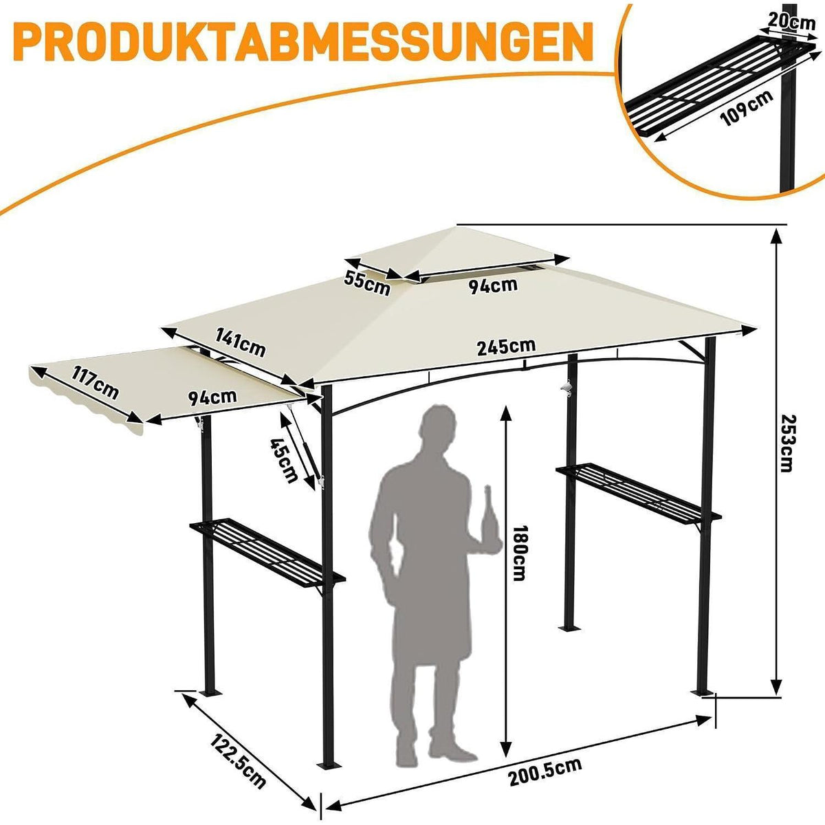 Grillpavillon mit Seitenmarkise & Doppeldach – Wetterfest & Komfortabel