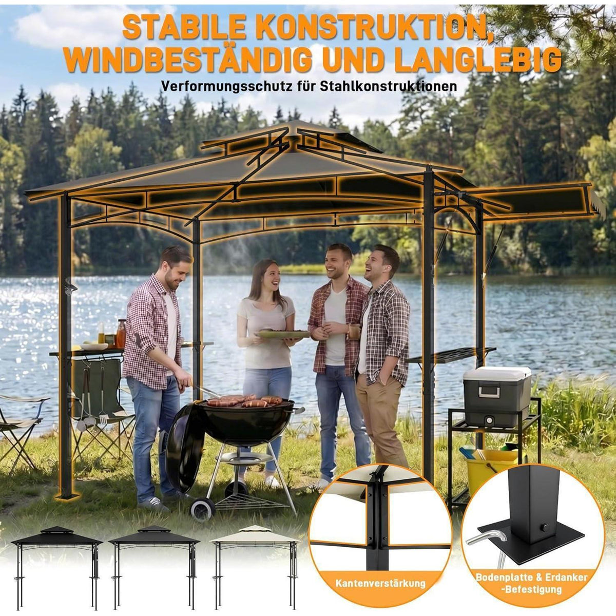 Grillpavillon mit Seitenmarkise & Doppeldach – Wetterfest & Komfortabel