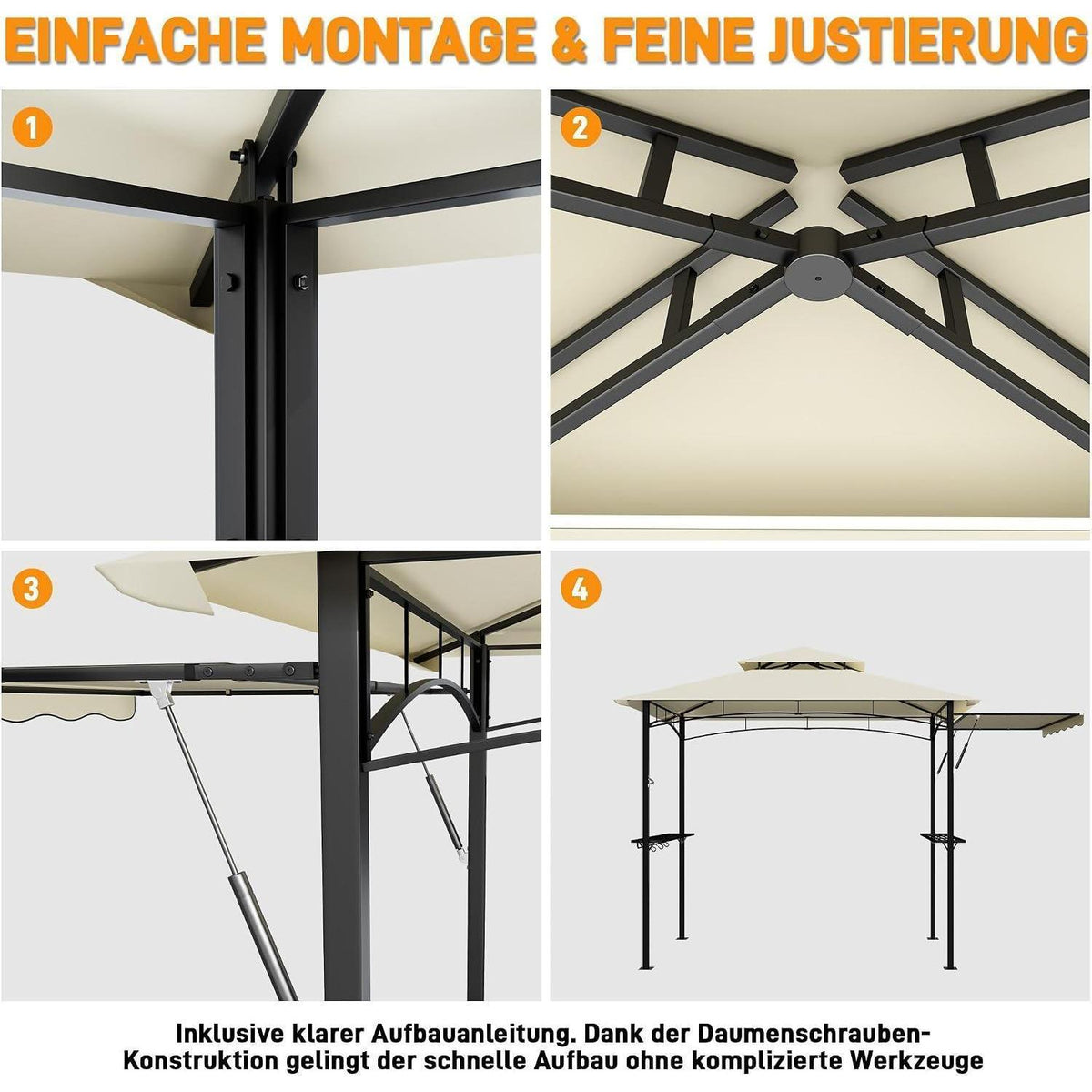 Grillpavillon mit Seitenmarkise & Doppeldach – Wetterfest & Komfortabel
