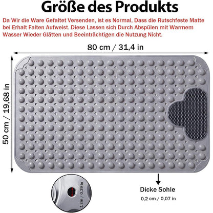 Rutschfeste Duschmatte Grau 50x80 cm mit Saugnäpfen