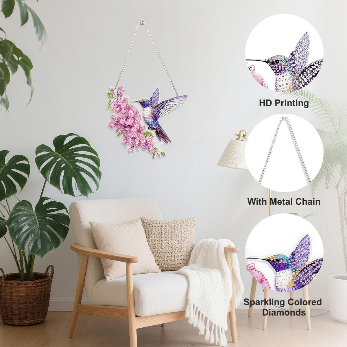 Diamond Painting Fensterbild Vogel mit Kette – DIY Bausatz