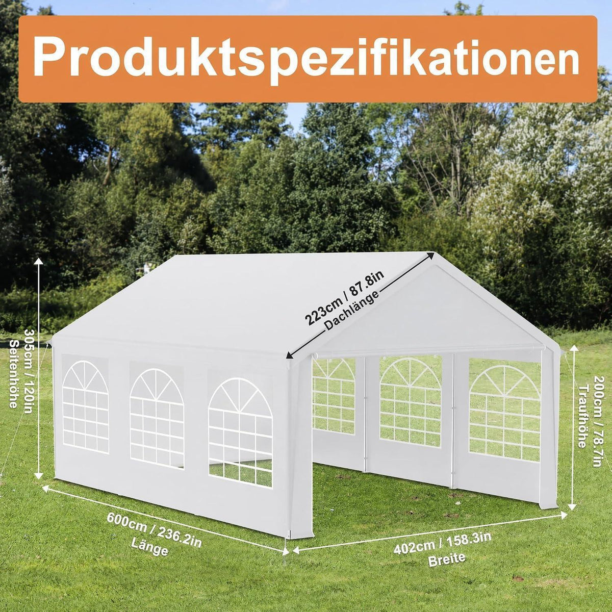 Partyzelt 4x6m – Weißes Garten- & Festzelt mit Zubehör