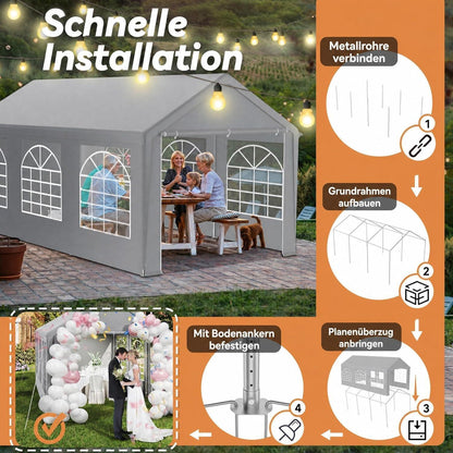 Partyzelt 3x6m Grau – Wasserdicht & UV-Schutz für Garten & Events