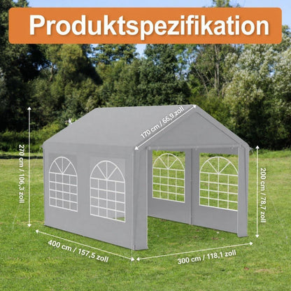 Partyzelt 3x4m Grau – Wasserdicht & UV-Schutz für Garten & Events
