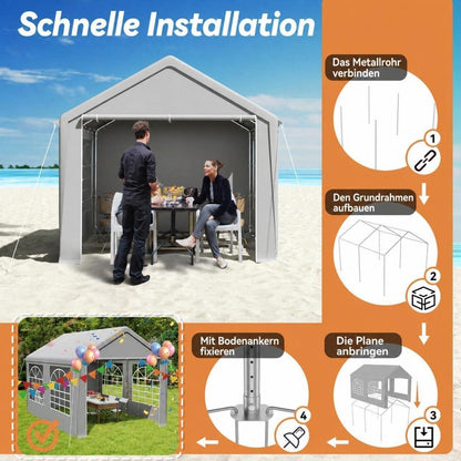 Partyzelt 3x4m Grau – Wasserdicht & UV-Schutz für Garten & Events
