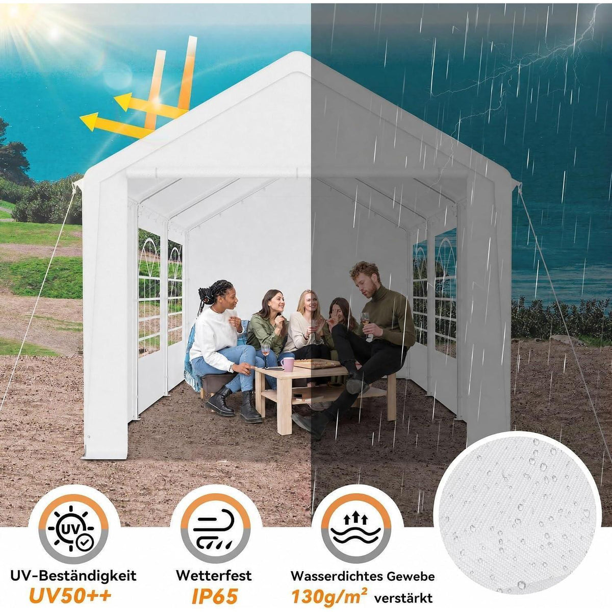 Partyzelt 3x6m – Weißes Garten- & Festzelt mit Zubehör