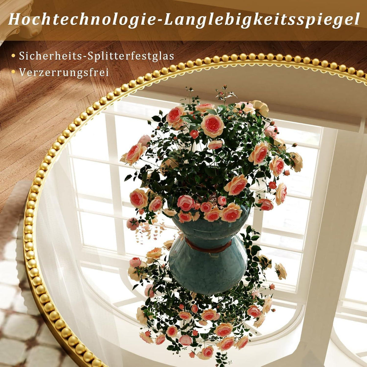 Runder Wandspiegel 60cm mit Gold Perlenrahmen – Retro Deko Spiegel
