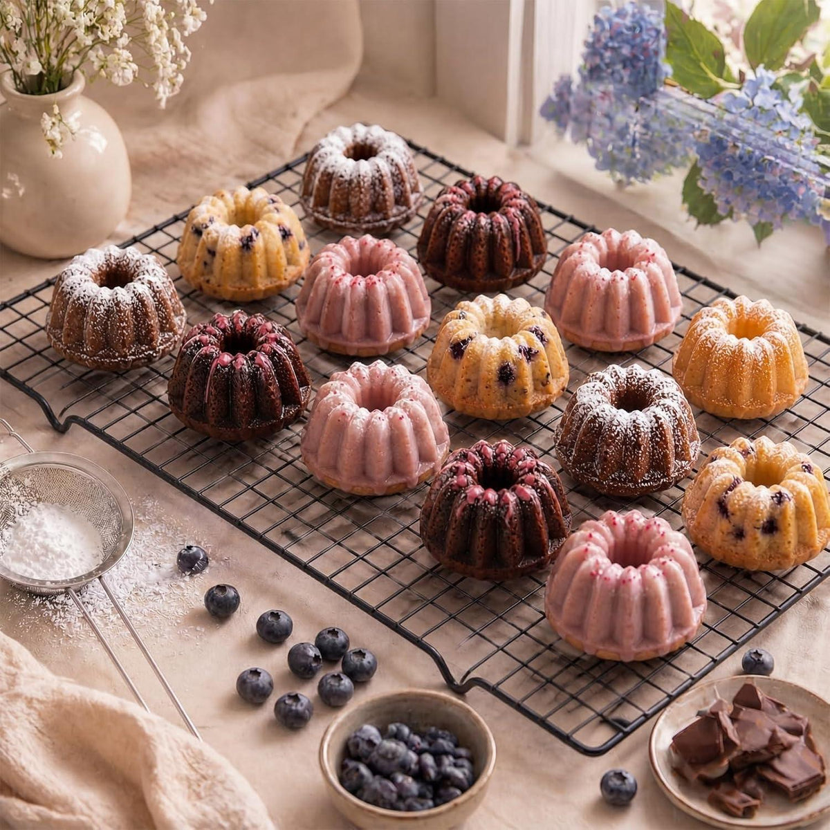 Mini Gugelhupfform Silikon 3er Set | 60 Mulden für Kuchen & Desserts