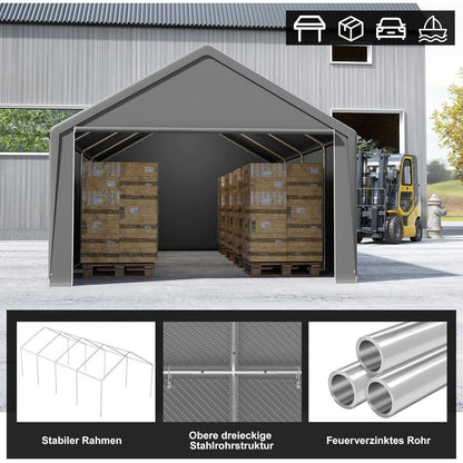 Carport Lagerzelt 4x8m Grau – Robustes Stahlgestell & Plane
