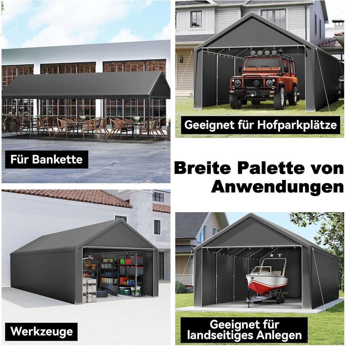 Carport Lagerzelt 4x8m Grau – Robustes Stahlgestell & Plane