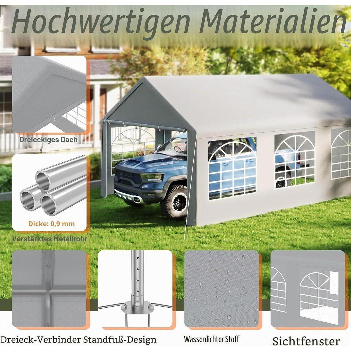 Partyzelt 4x6m Grau – Wasserdicht & Stabil für Garten & Events
