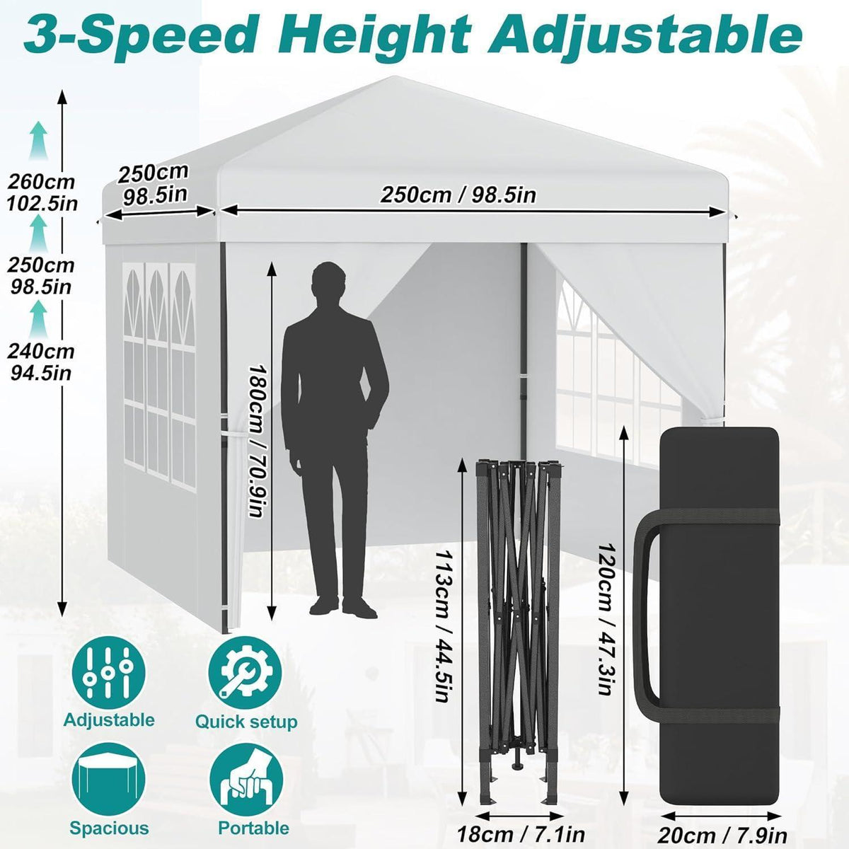 Faltpavillon 2.5x2.5 Wasserdicht & Stabil mit Seitenwänden