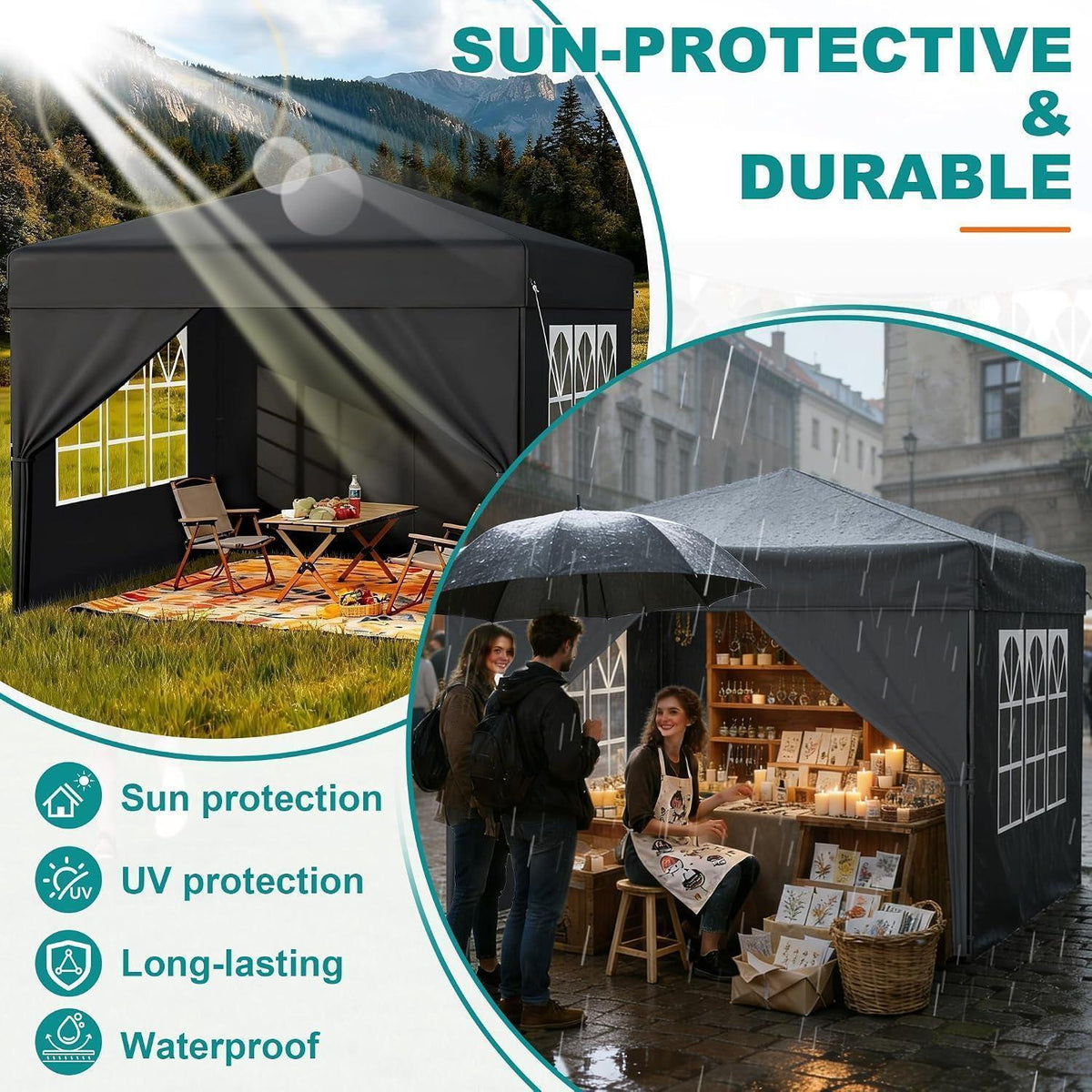Faltpavillon 2.5x2.5 Wasserdicht & Stabil mit Seitenwänden