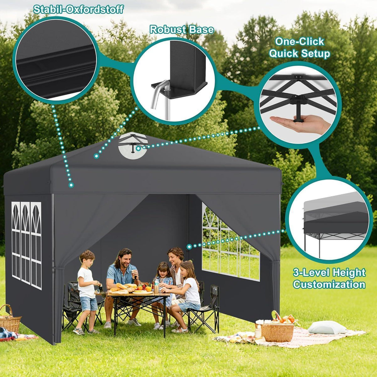 3x3 Pavillon Wasserdicht & Stabil – Garten Partyzelt mit Seitenwänden