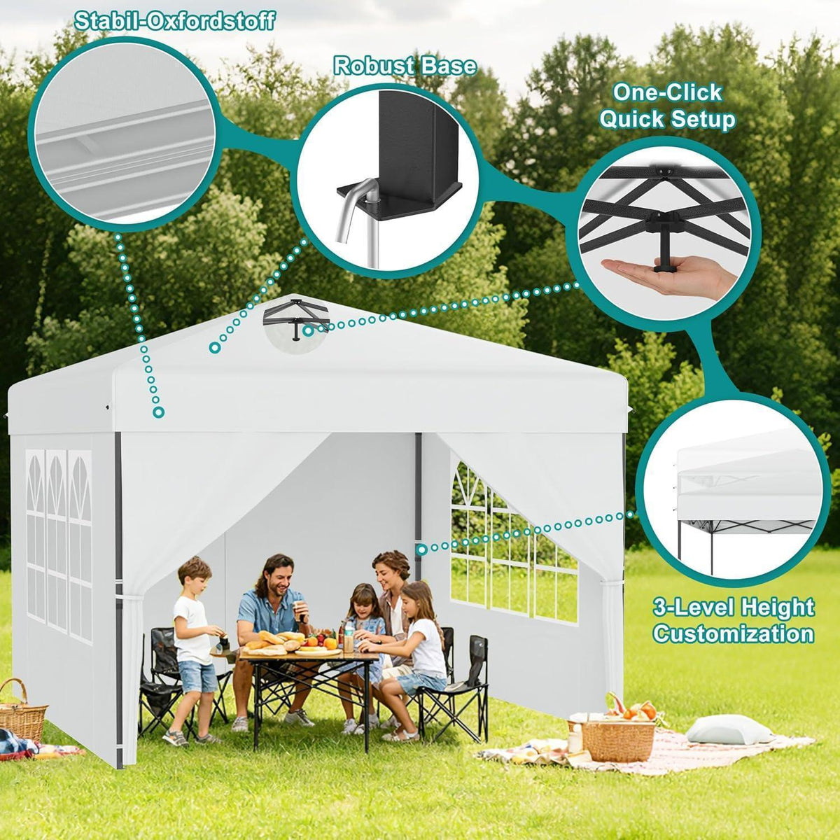 3x3 Pavillon Wasserdicht & Stabil – Partyzelt mit Seitenwänden
