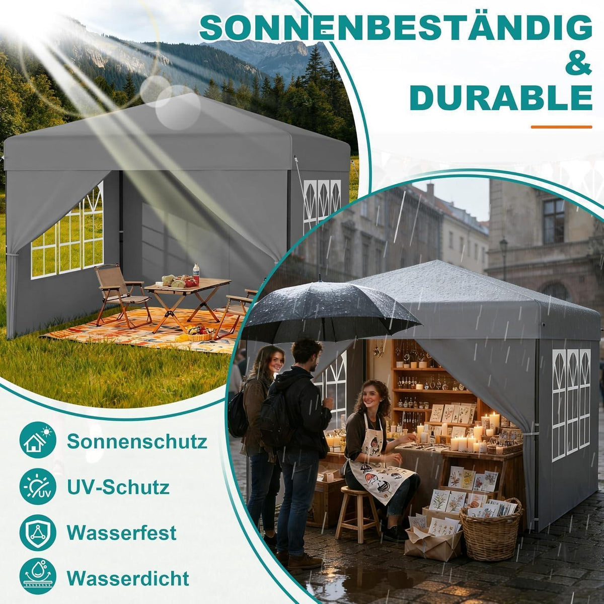 Faltpavillon 2.5x2.5m – Schnellaufbau, Wasserdicht & UV-Schutz