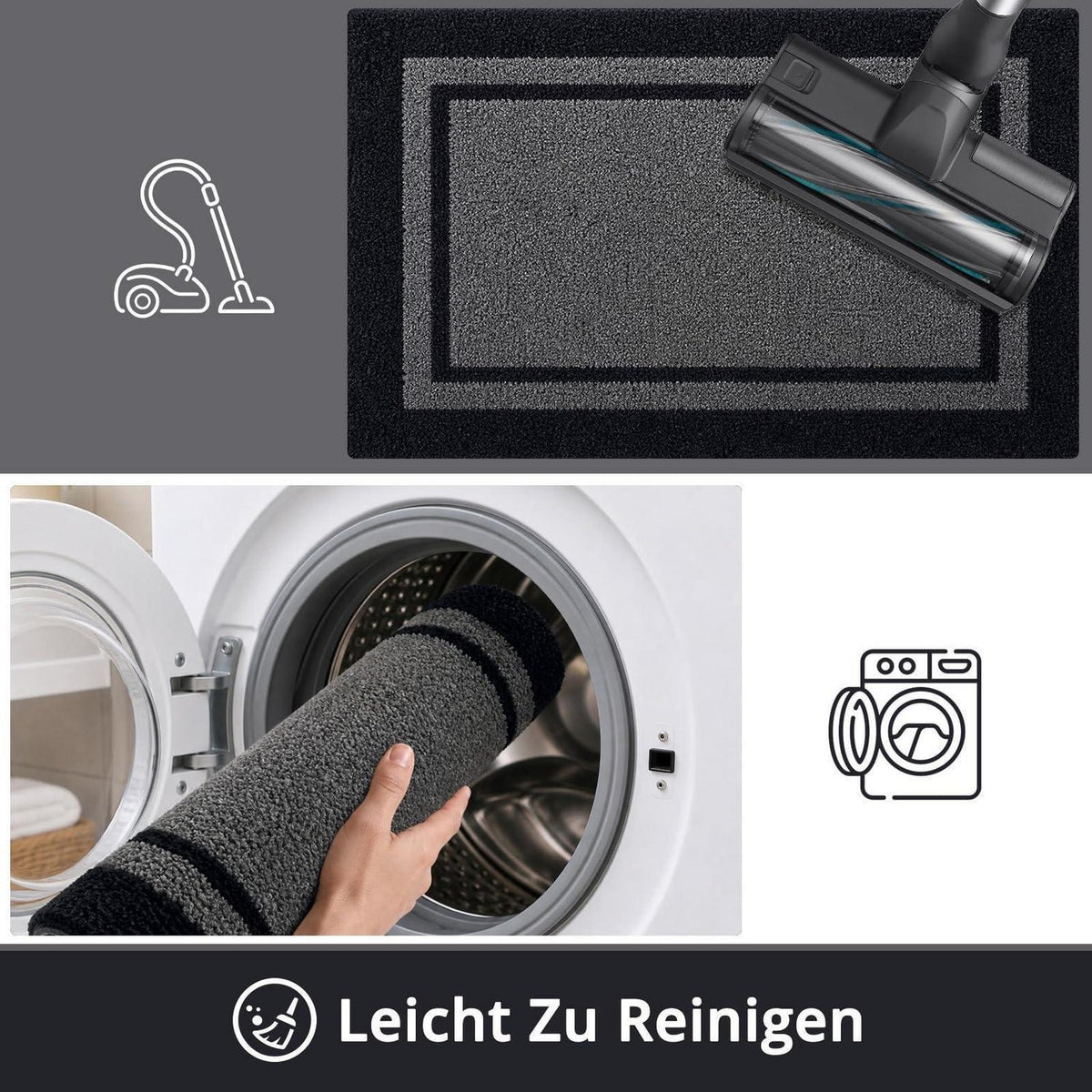 Fußmatte Innen rutschfest 60x90 cm – Schwarzgrau
