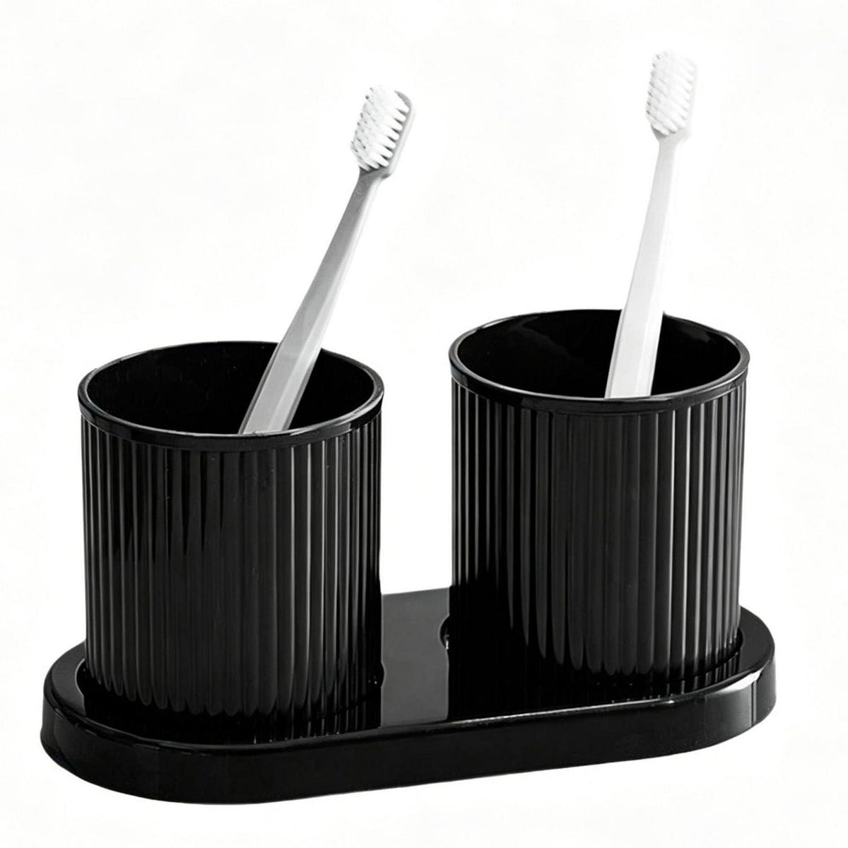 Doppel Zahnbürstenhalter Set Schwarz – Badezimmer Organizer