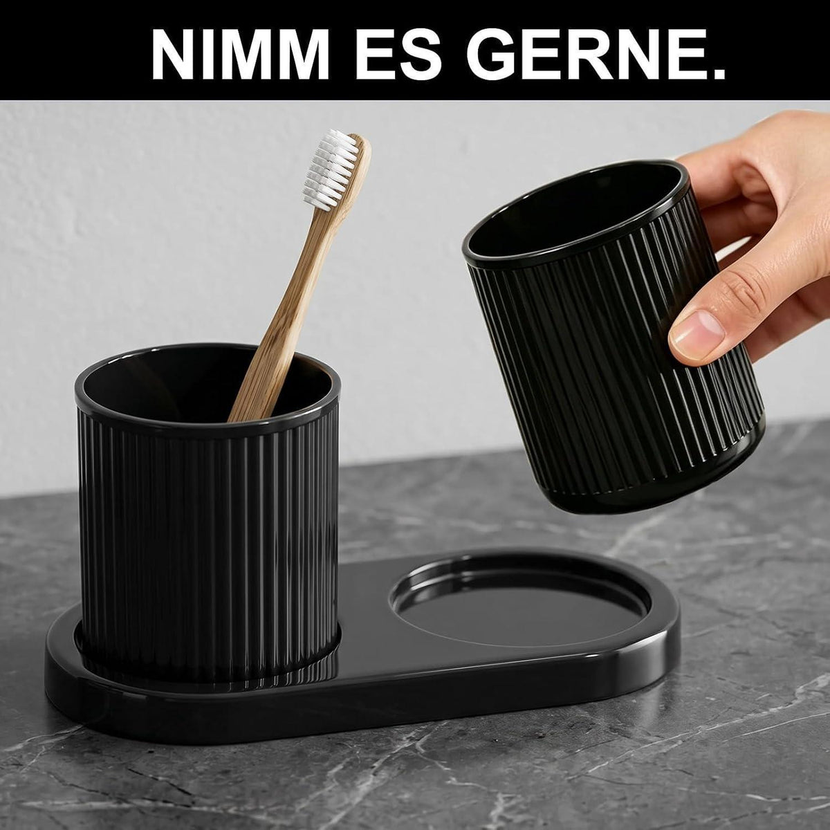 Doppel Zahnbürstenhalter Set Schwarz – Badezimmer Organizer