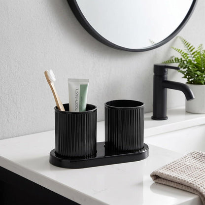 Doppel Zahnbürstenhalter Set Schwarz – Badezimmer Organizer