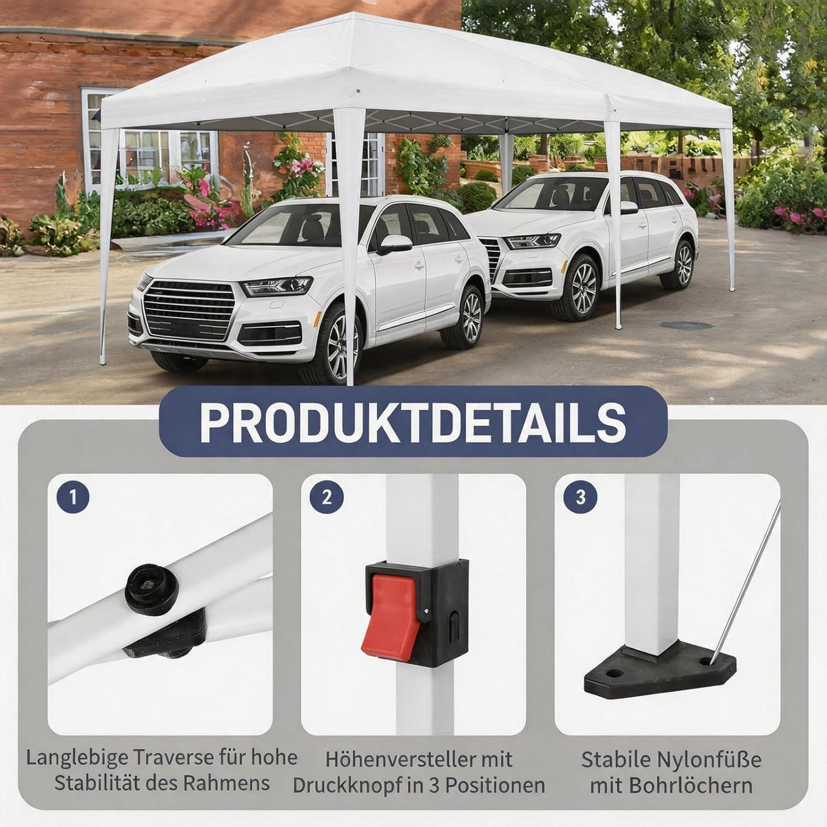 Faltpavillon 3x6m mit Seitenteilen – Stabil & Wetterfest