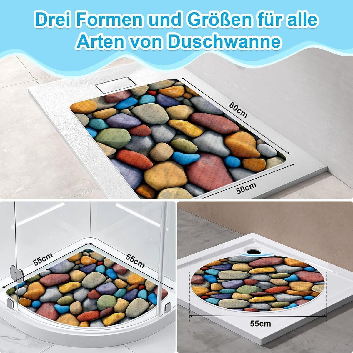 Rutschfeste Duschmatte rund 55cm mit Saugnäpfen