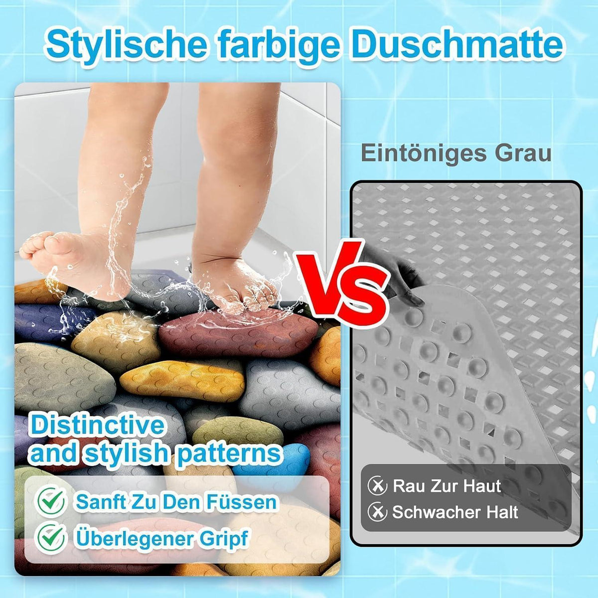 Rutschfeste Duschmatte rund 55cm mit Saugnäpfen