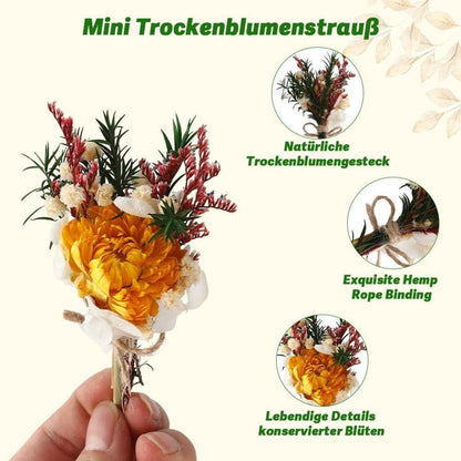 Gelber Mini Trockenblumenstrauß 6er Set Boho Deko Hochzeit