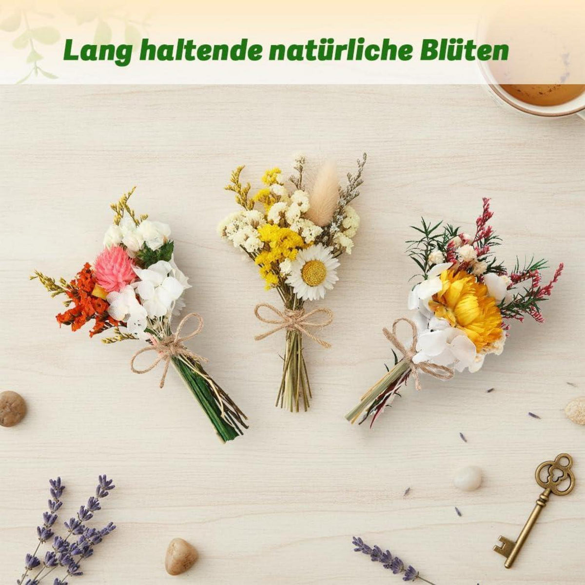 Gelber Mini Trockenblumenstrauß 6er Set Boho Deko Hochzeit