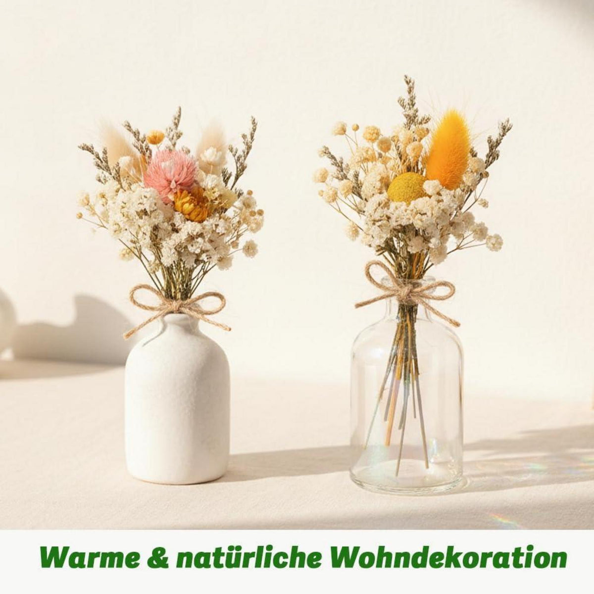 Gelber Mini Trockenblumenstrauß 6er Set Boho Deko Hochzeit