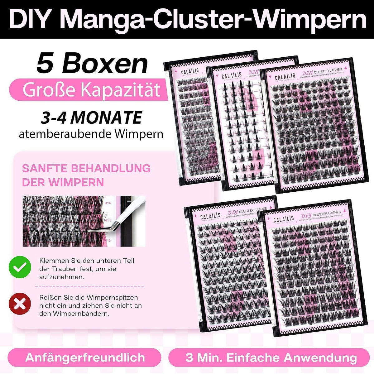 Wimpern Extensions Set 672 Stück D Curl DIY mit Kleber