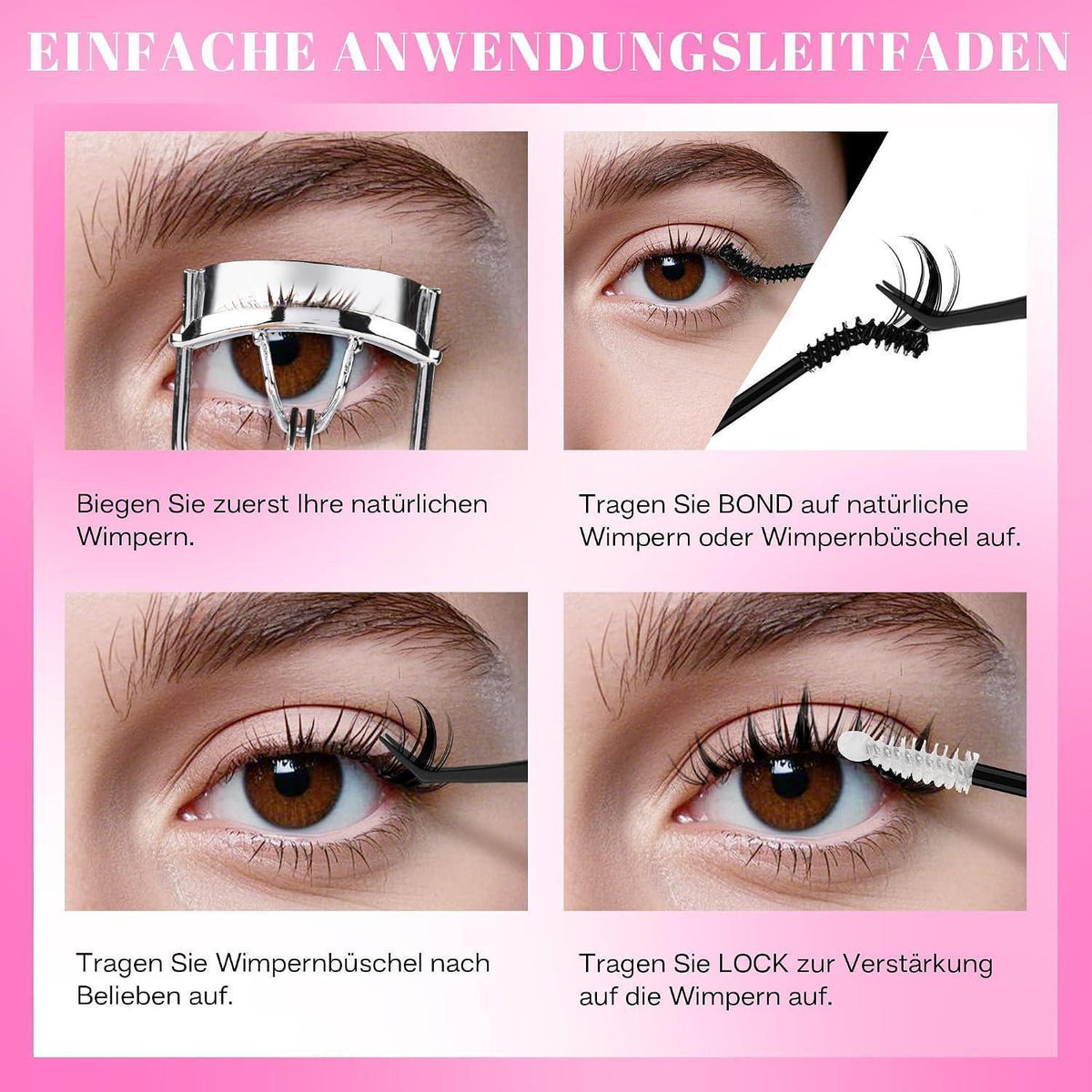 Wimpern Extensions Set 672 Stück D Curl DIY mit Kleber
