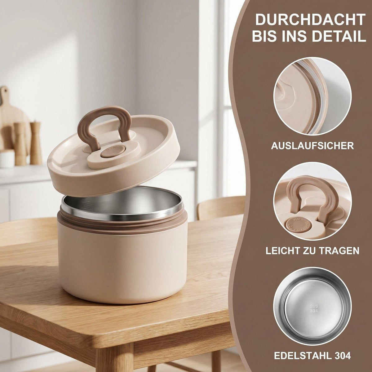 Edelstahl Lunchbox 650ml - Thermobecher für Essen & Trinken