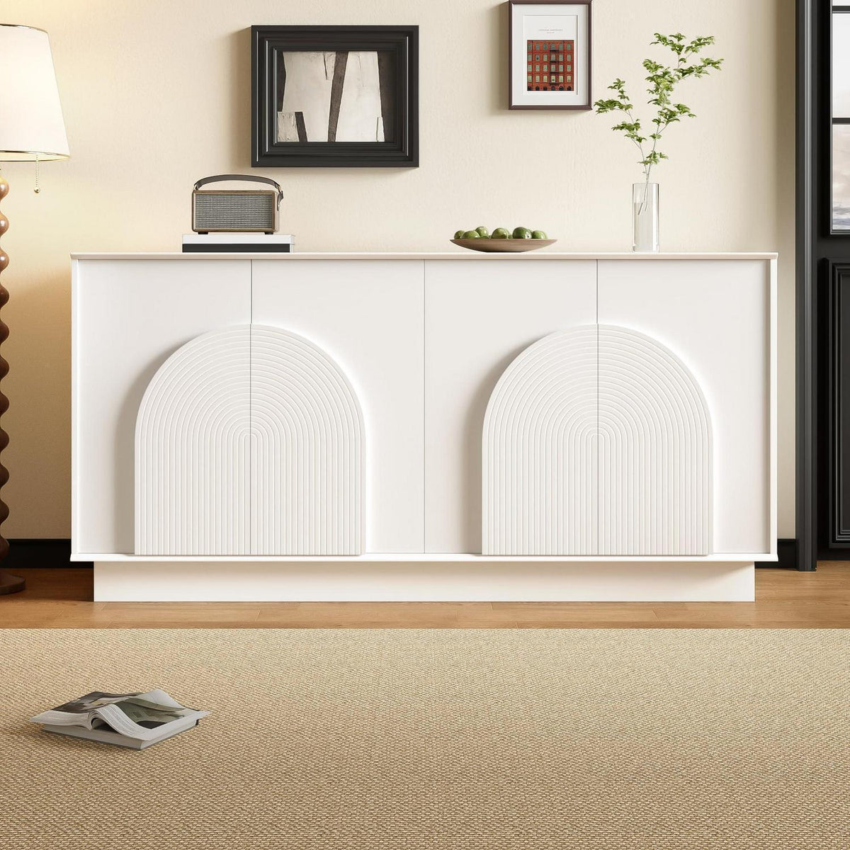 Weißes Sideboard mit 4 gewölbten Türen (160cm)