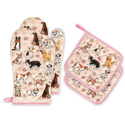 Hund Ofenhandschuh & Topflappen Set aus Baumwolle