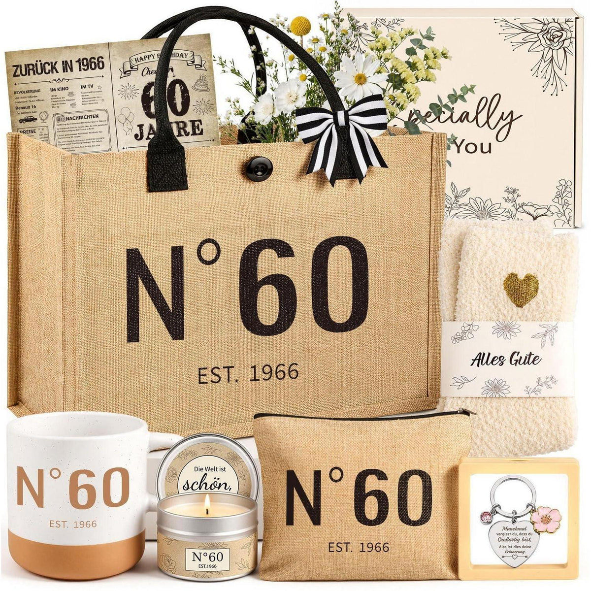 60. Geburtstag Geschenkset Vintage 1966 für Frau mit Tasche