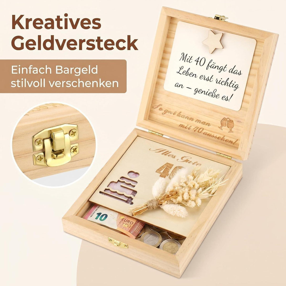 Geldgeschenk 40. Geburtstag Frau mit Trockenblumen & Karte
