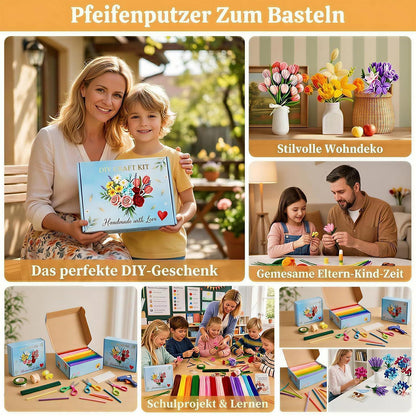 Pfeifenreiniger Blumen Set | 1000tlg. Bastelset für kreative Blumen