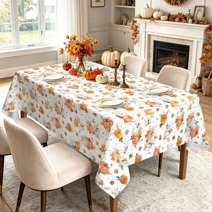 Herbst Tischdecke Kürbis Orange Weiß Ahornblätter 140x240 cm