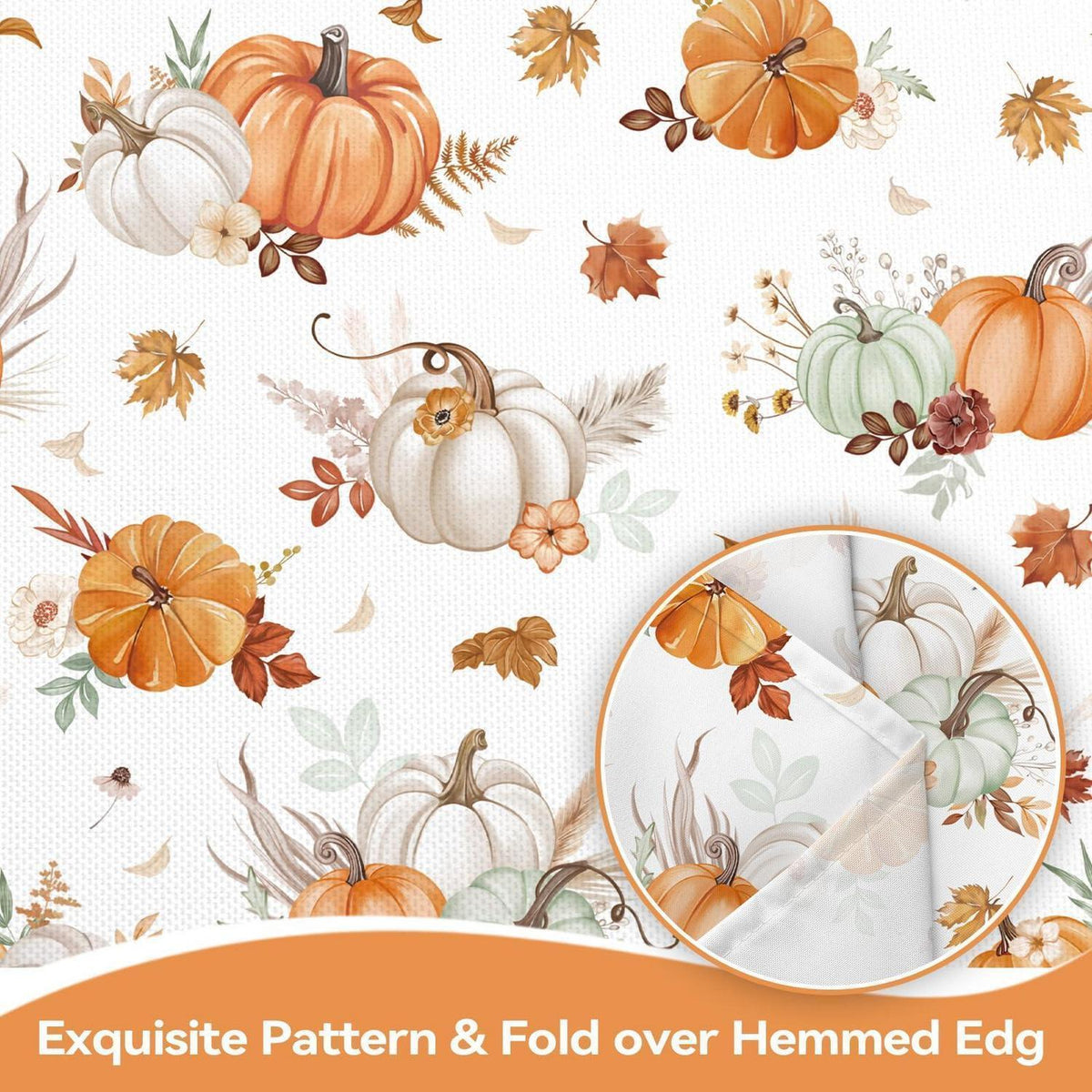 Herbst Tischdecke Kürbis Orange Weiß Ahornblätter 140x240 cm