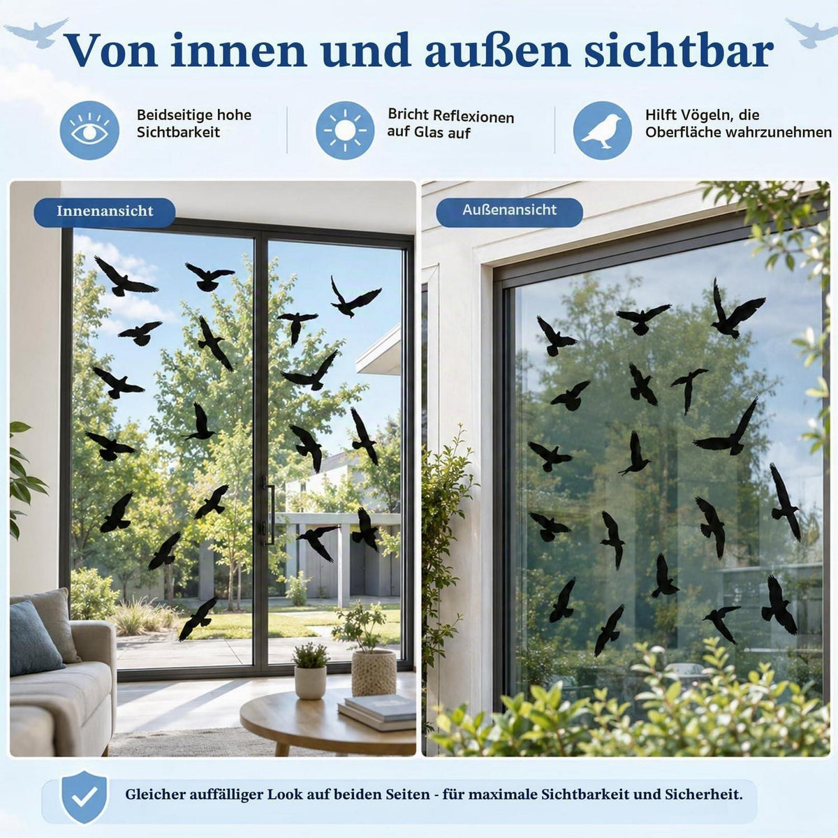 Vogelaufkleber Fenster – 37 Stück Anti-Kollisionsfolie Schwarz