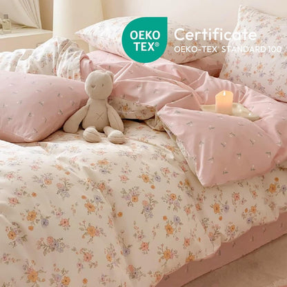 Blumen Bettwäsche-Set Rosa Creme 155x220cm | Mikrofaser