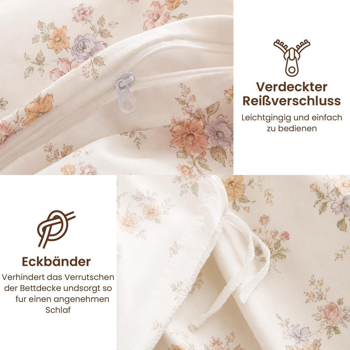 Blumen Bettwäsche-Set Rosa Creme 155x220cm | Mikrofaser