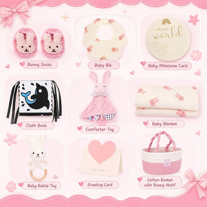 9-teiliges Baby Geschenkset mit Korb – Perfekte Erstausstattung