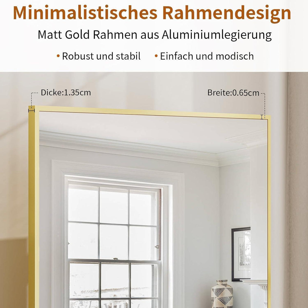 Ganzkörperspiegel 170x70cm Gold mit Ständer – Wand & Stehend