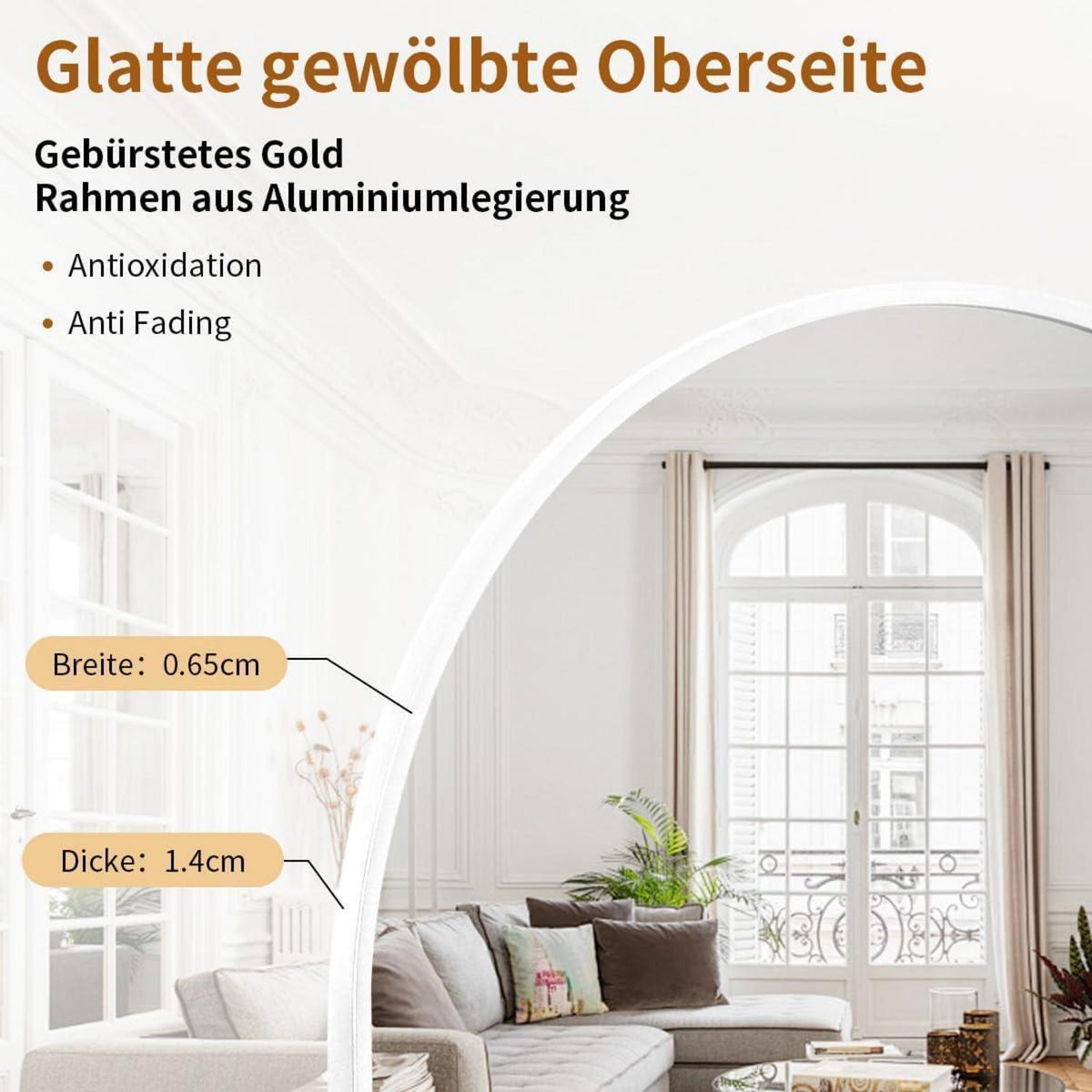 Ganzkörperspiegel Bogenförmig 171x76cm – Stand- & Wandspiegel Weiß