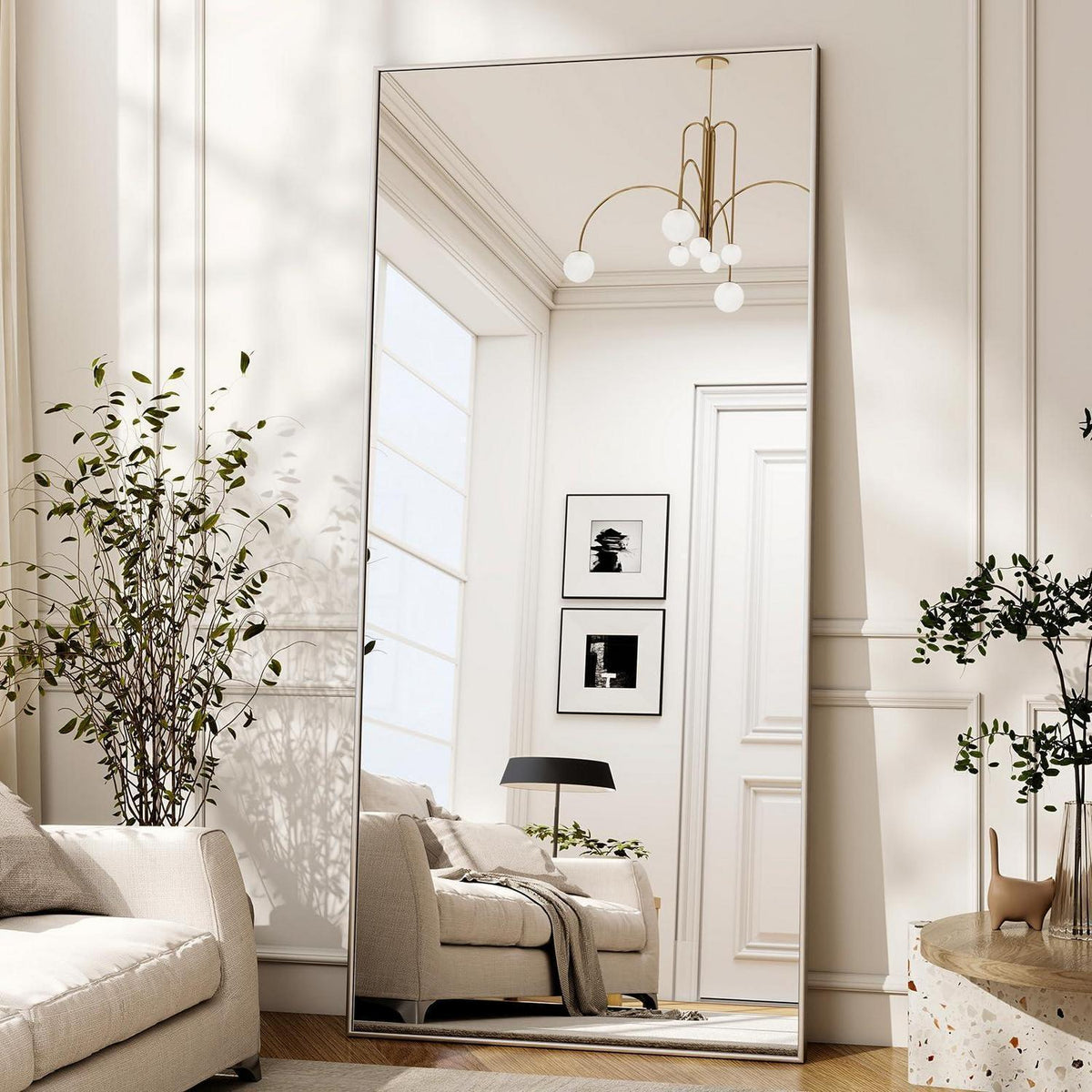 Ganzkörperspiegel 165x60cm mit Ständer – Silberrahmen & Glas