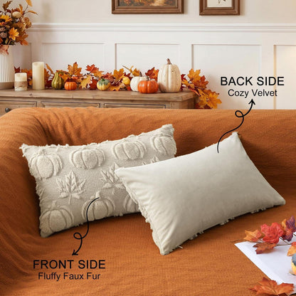 Herbstlicher Kürbis Ahornblatt Kissenbezug 40x60 cm Beige