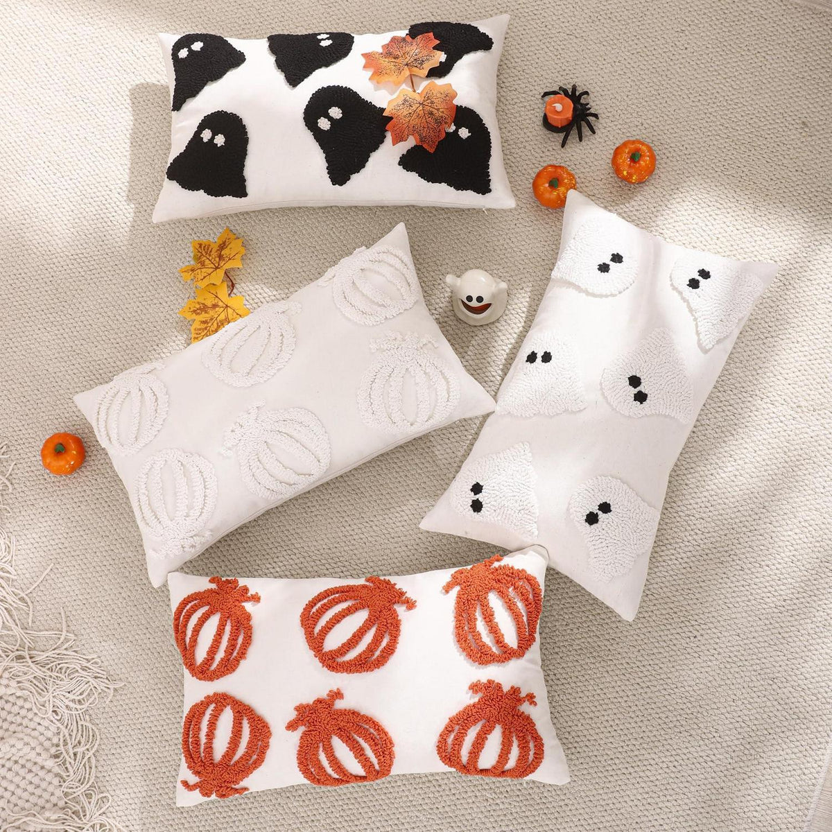 2er Set Kissenbezug Kürbis Herbst 45x45cm Erntedankfest Weiß